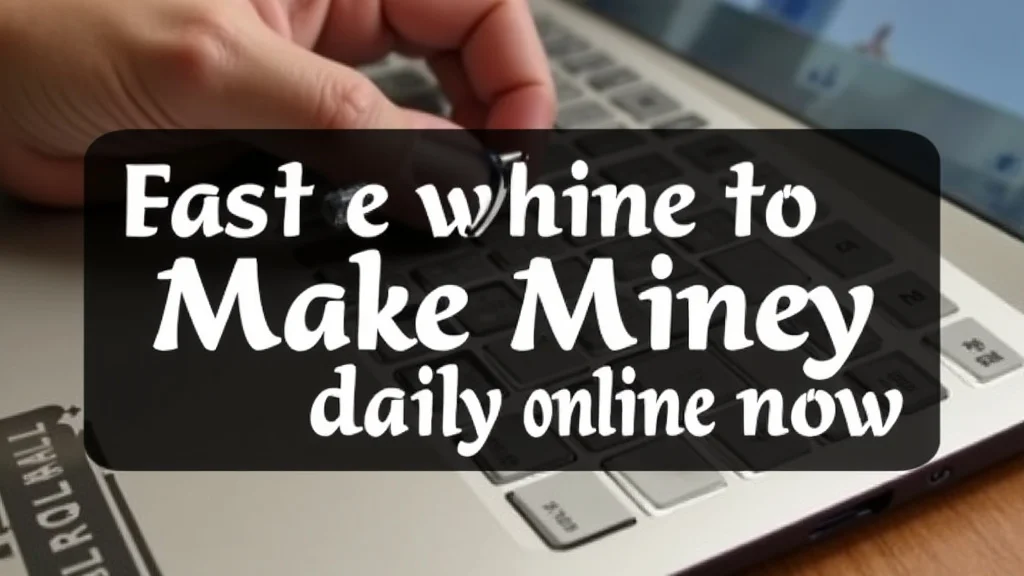 The image shows a person working on a laptop, representing opportunities to make money daily online now.