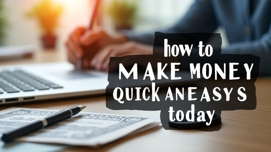 The image shows hands stacking coins, suggesting ways to make money quick and easy today.