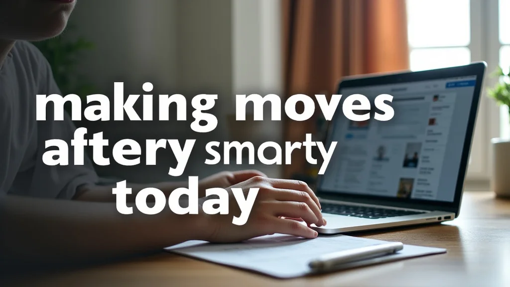 The image shows a person planning finances with coins and a calculator, suggesting Making Money Moves Smartly Today.